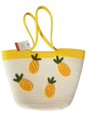 Share New Sunglow Style Coil Knit Large Beach Tote with Crochet Pineapples NWT